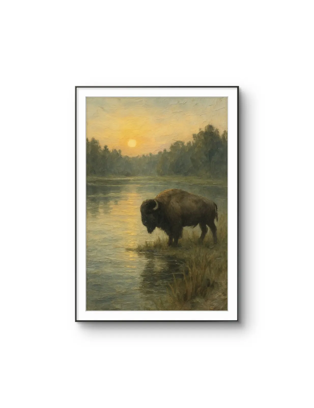 Henri des Bois - The Bison at Dawn — Mixed Media stampa d'arte di Henri des Bois