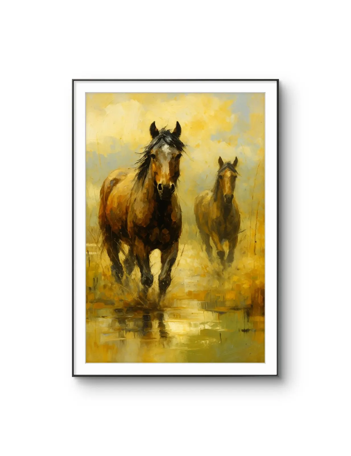 Henri des Bois - Wild Horses in the Mist — Mixed Media stampa d'arte di Henri des Bois